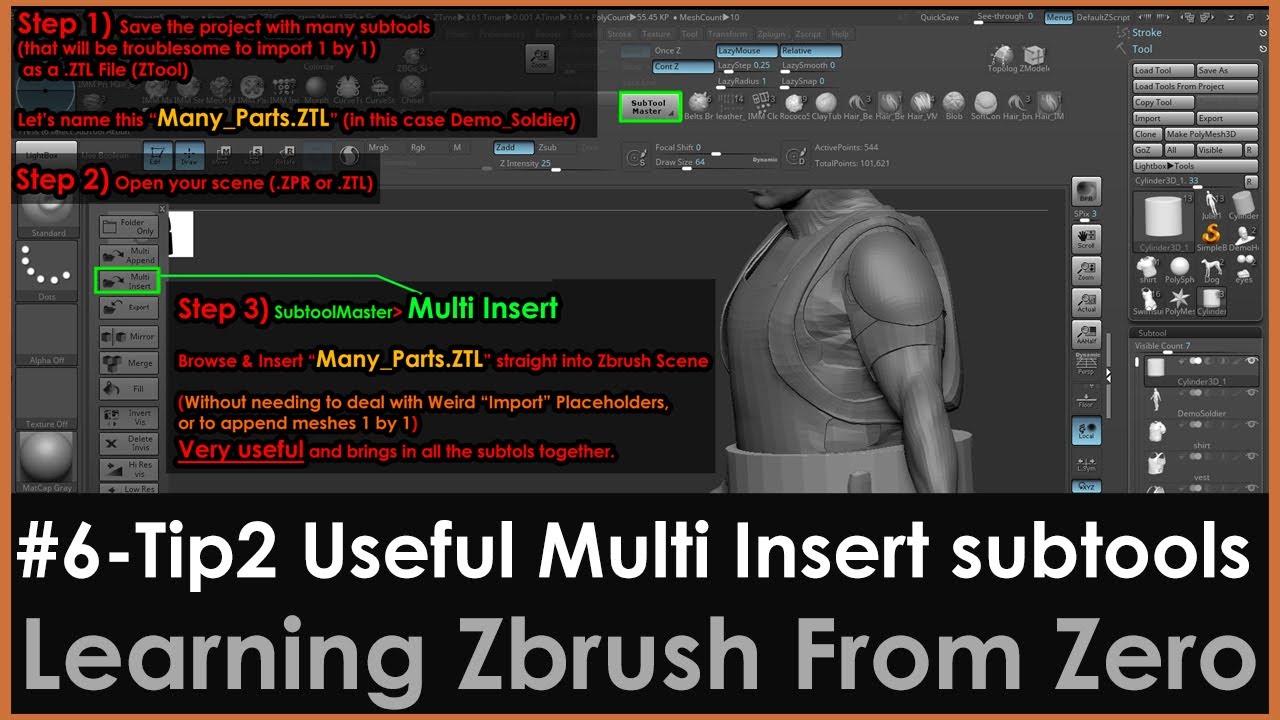 sculpting multiple subtools at same time zbrush