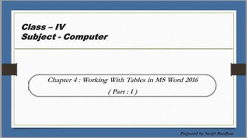 Computer : Working With Tables in MS Word 2016 For Class IV : ( Chapter : 4 ) : ( Part : I )