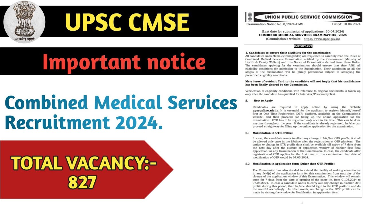 UPSC Combined Medical Services Examination CMSE 2024 YouTube