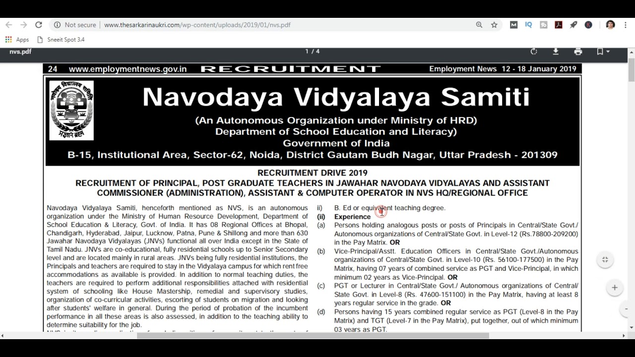 Jawahar Navodaya Vidyalaya Vacancy For Teachers And Other Posts