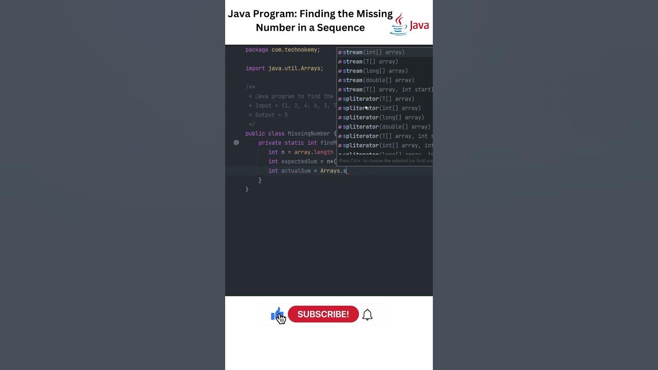 How To Find Missing Number From Array In Java#java #shorts #coding # ...