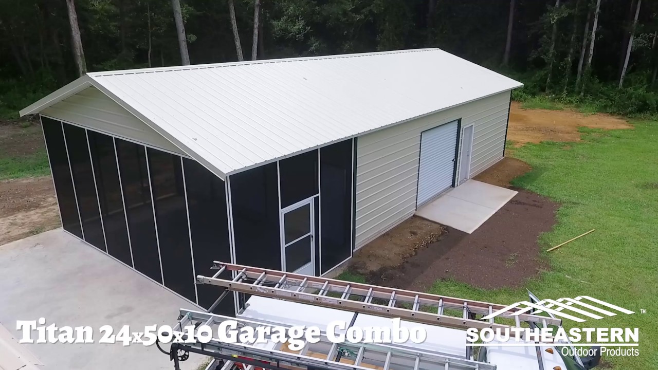 Titan 24x50x10 Garage Combo with Screened In Porch