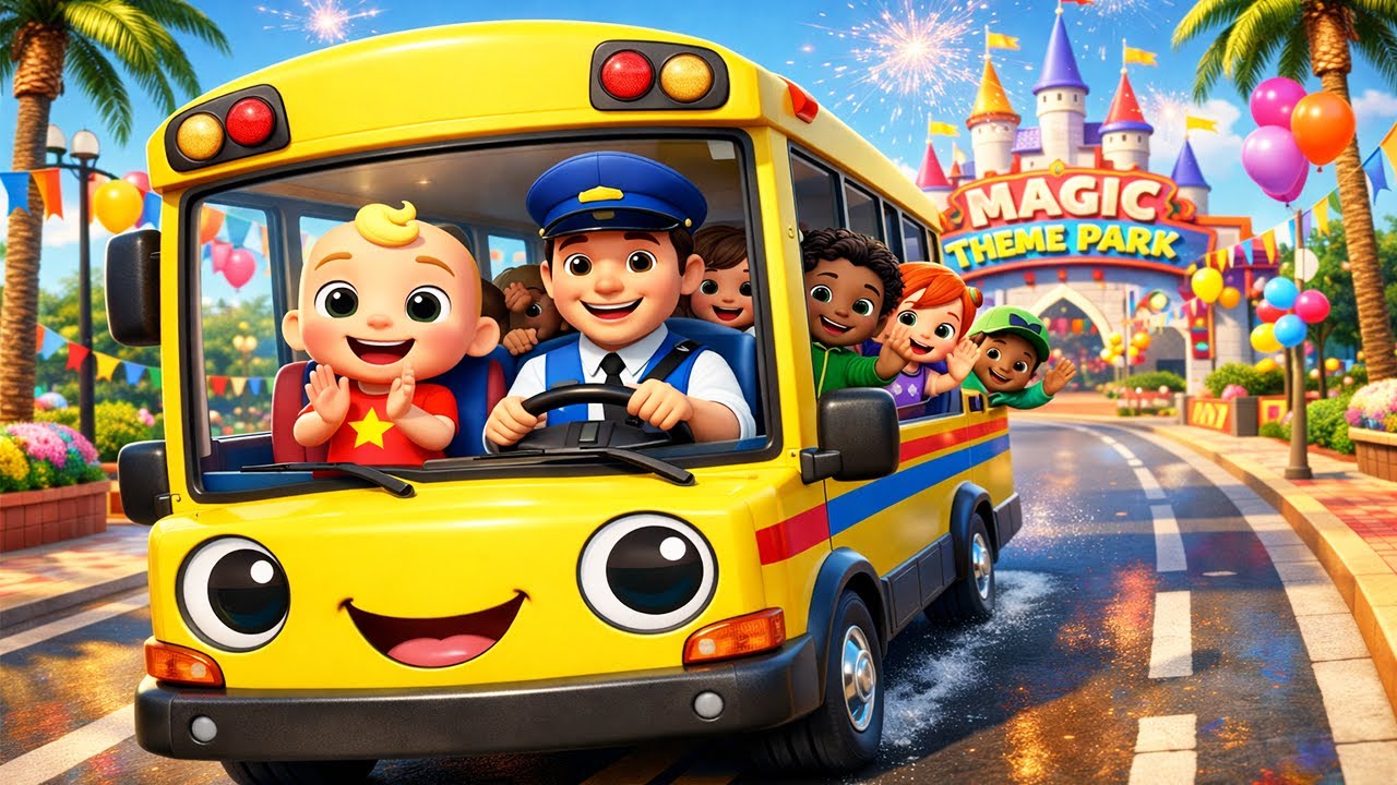 Wheels on the Bus Go to Magic Theme Park | Fun Trip with JJ & Friends | Nursery Rhymes & Kids Song