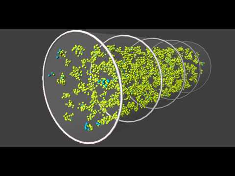 A simulation of helium atoms moving inside a nanopore