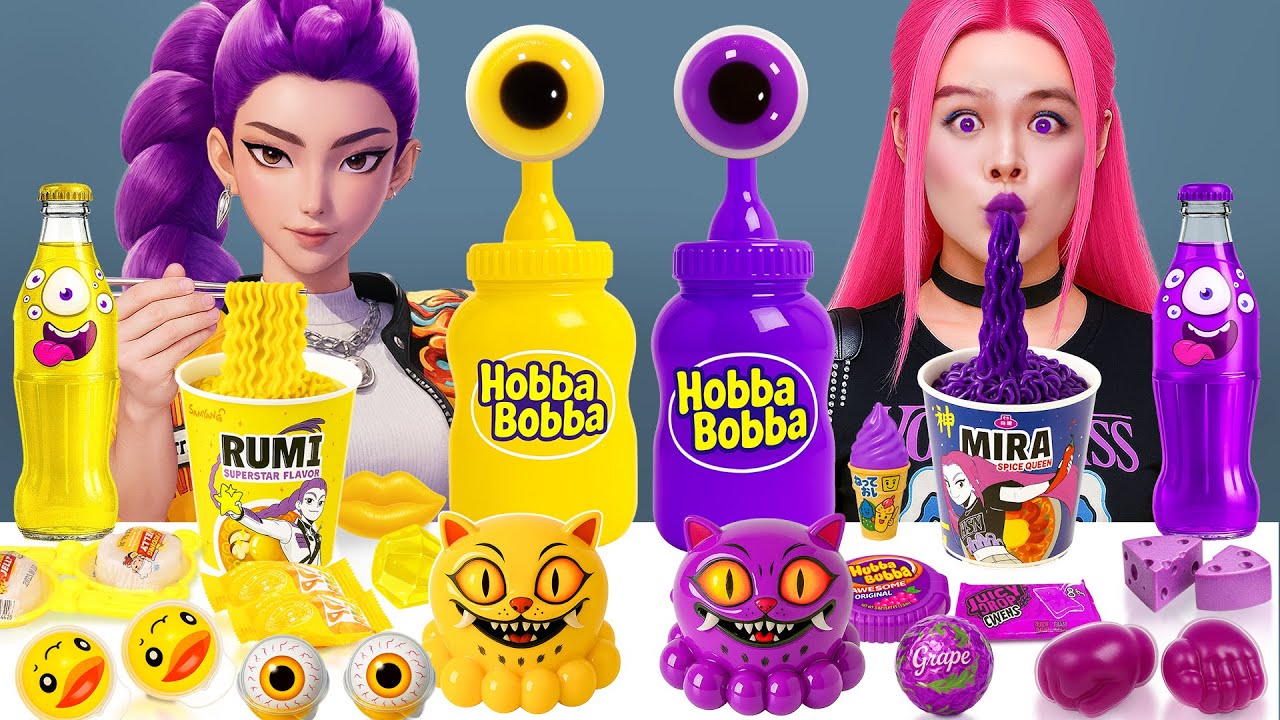 Desafío De Comer Comida Amarilla VS Comida Morada | ASMR Mukbang KPop Demon Hunters Rumi Vs Mira