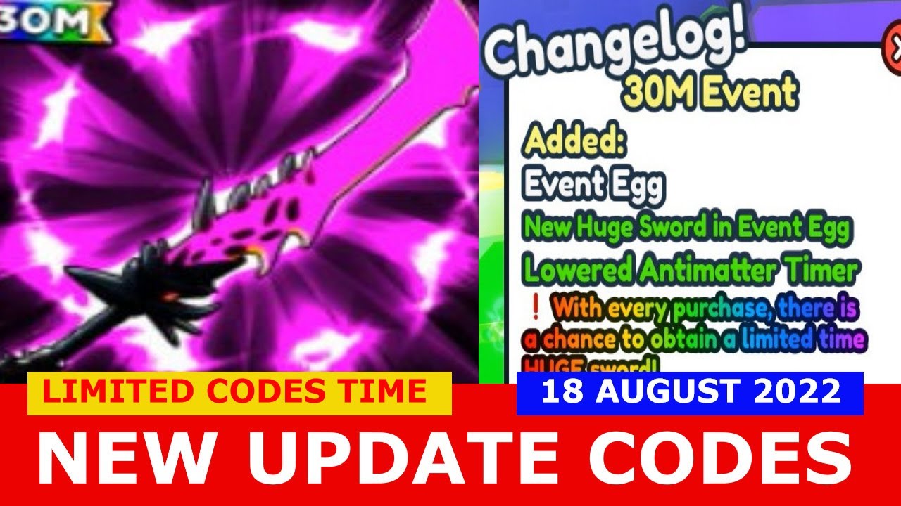 NEW UPDATE CODES 30M Sword Simulator ROBLOX LIMITED CODES TIME 18 AUGUST 2022 YouTube