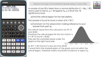 Finding the critical region for Normal Distribution Hypothesis Testing on a Casio fx-CG50