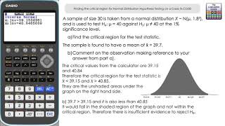 Finding the critical region for Normal Distribution Hypothesis Testing on a Casio fx-CG50
