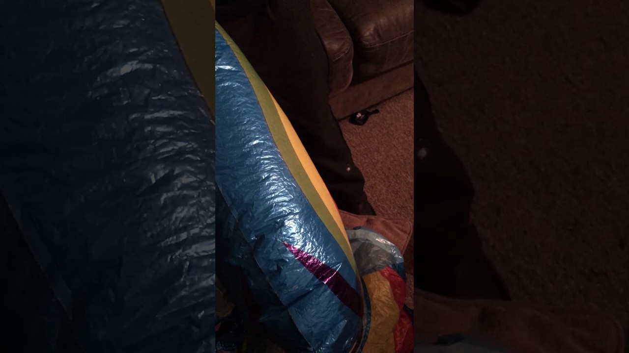 Inflating a big rainbow dash balloon