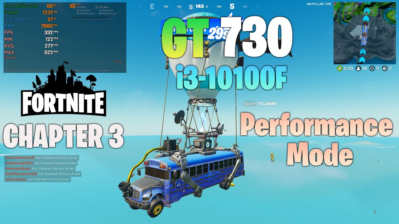 GT 730 : Fortnite Chapter 3 Performance Mode ft i3 10100F - YouTube