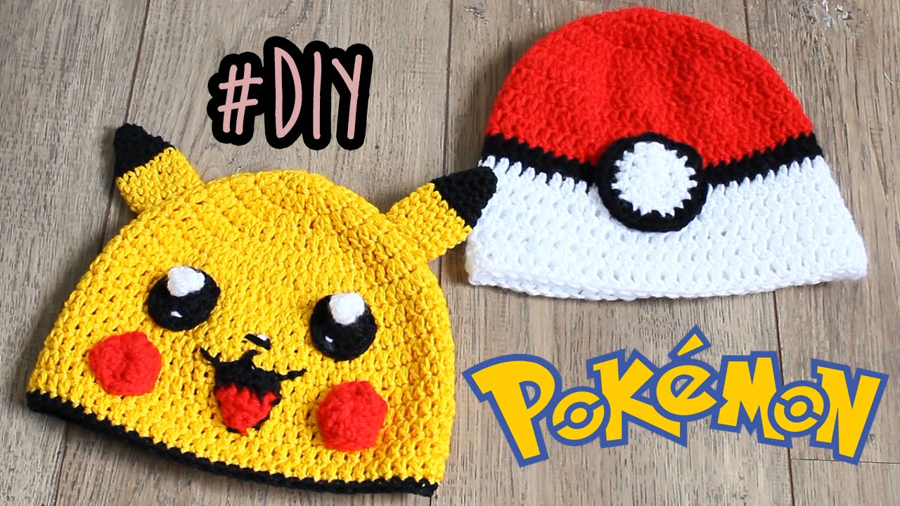 GORRO POKEBOLA E PIKACHU EM CROCHÊ (INFANTIL)
