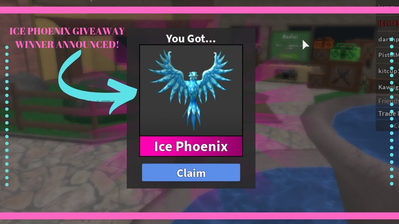 Ice Phoenix Godly Pet Give Away Winner Announced Roblox Mm2 Youtube - icy phoenix roblox