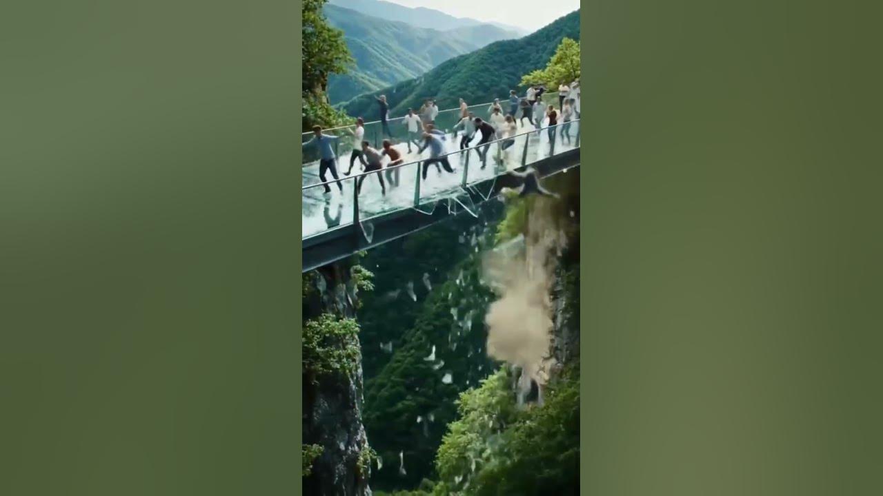 Glass Bridge COLLAPSES With Tourists On It! (REAL Footage!) 😱🌉#shorts #ai
