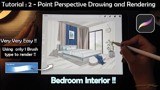 Famous How to sketch and Render a Bedroom Interior Conceptual  2-Point Perspective on Procreate? #tutorial Wealth