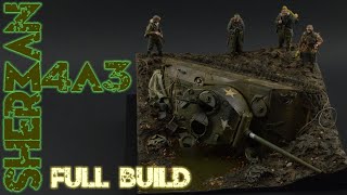 SHERMAN M4A3 (76)W  full build of legendary USA tank stuck in mud and water in 1/35