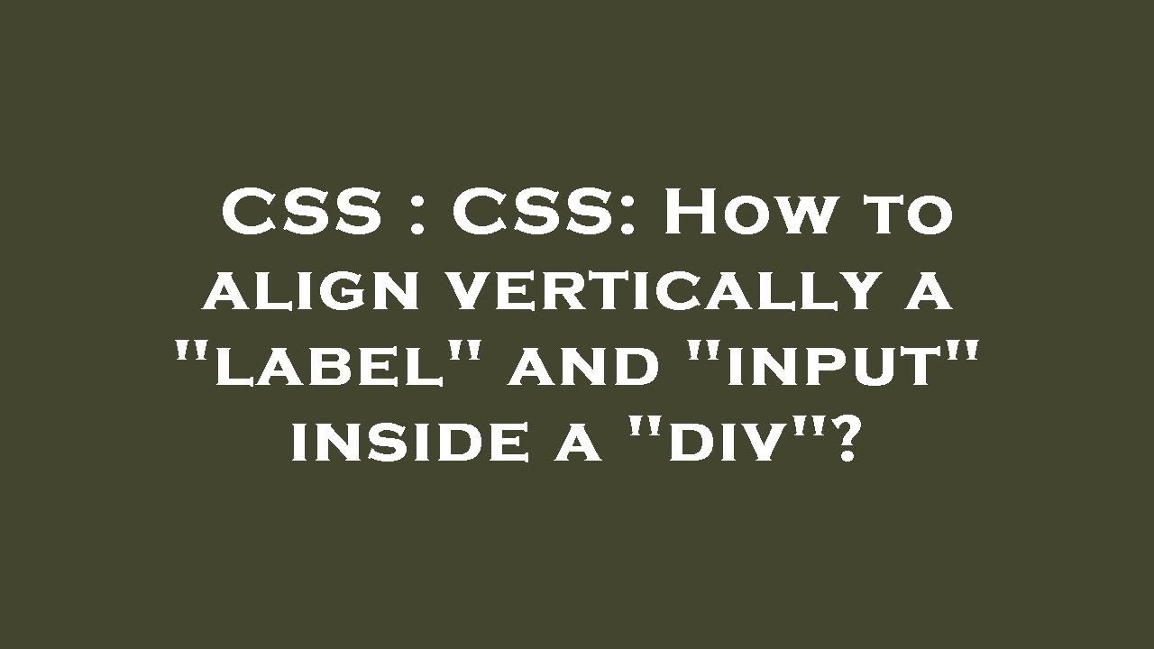 CSS : CSS: How to align vertically a "label" and "input" inside a "div ...