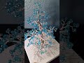 Beaded Wire Tree Bonsai 9.5"H X 7"W   Blue Crystal Beads & Silver Plated Wire on White Base