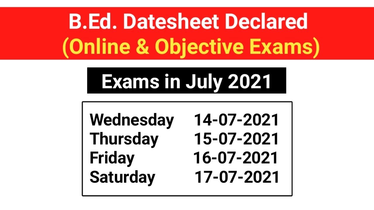 RTMUN Datesheet of B.Ed. Online Objective (MCQ's) Exams 2021 || RTMUN ||