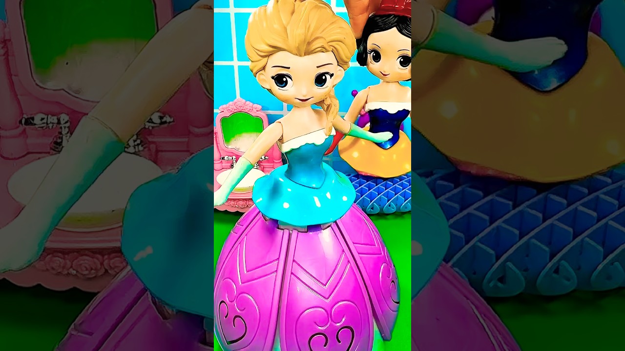 DANCING FROZEN ELSA - SNOW WHITE SATISFYING DISNEY TOY🧋🎂#shorts #toys #disney