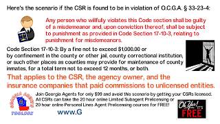What happens if an unlicensed GA CSR is convicted of transacting insurance?