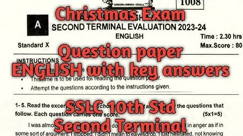 Christmas Exam ENGLISH SSLC with key answers question paper 10th standard Second Terminal practice