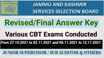 Revised Answer Key Jkssb Various CBT Exams | Junior Supervisor/Sub Auditor |Conducted in Oct. & Nov.