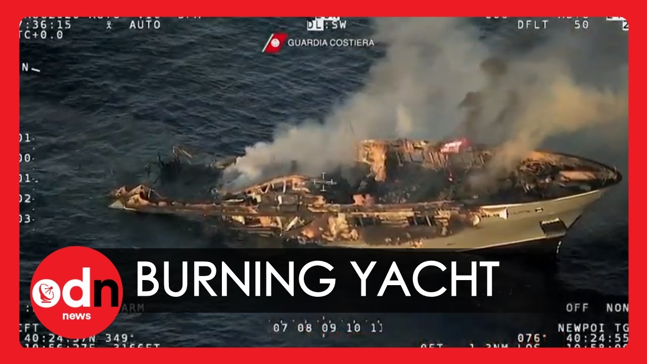 Dramatic Moment Burning Yacht Sinks into Sea off Italian Coast YouTube
