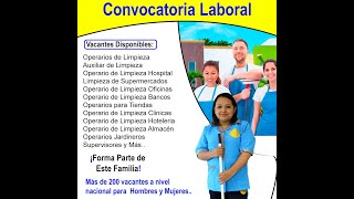 Vacantes DISPONIBLES para operarios de limpieza / BOLSA DE TRABAJO Vacantes DISPONIBLES para operarios de limpieza / BOLSA DE TRABAJO