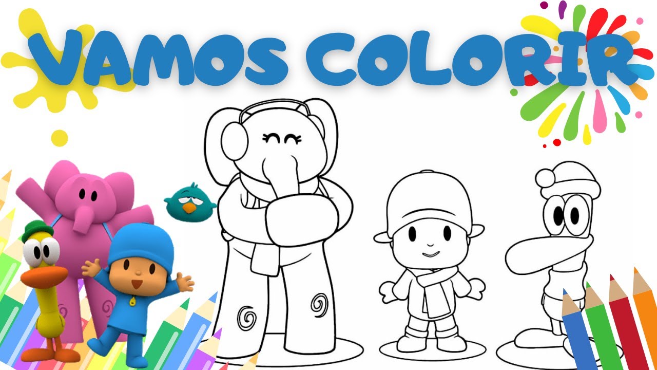 Desenhar E colorir Pocoyo E Seus Amigos 👶👧🏼🐶🐘🦆🐙 Desenhos