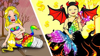 Oh! Don't Make Rainbow Mermaid Cry - Squid Game Vampire VS Angel Wings | Paper Dolls Story Animation
