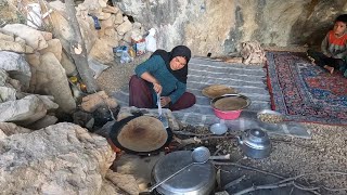 Nomadic life: a good breakfast in a mountain cave in Iran and building a house (cave) by nomads