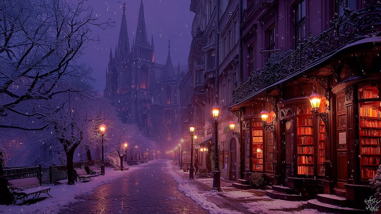 Victorian Bookshop Beside Enchanting Castle | Gloomy Winter Ambience | Dark Academia Piano Music