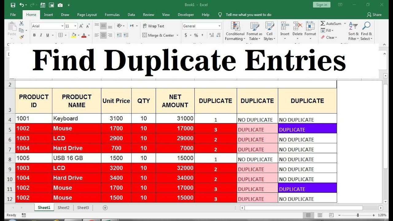 how-to-find-duplicate-values-in-excel-using-formula-youtube