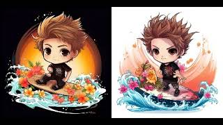Midjourney WIP: Chibi K-pop boy surfing2.