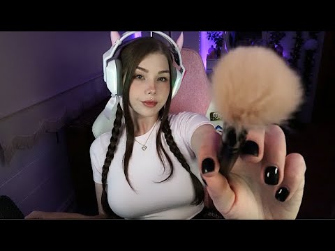 ASMR face brushing, whispers and tapping