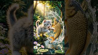 Giant Fish Scares Curious Kitten! 😱🐟 #shorts
