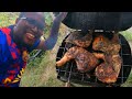 Making pan jamaican jerk chicken  cook up in guyana