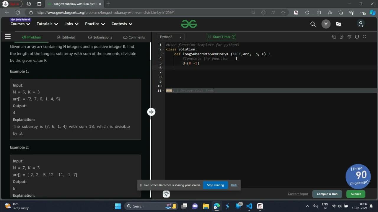Longest subarray with sum divisible by K geeks for geeks contest python ...