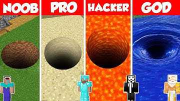 TUNNEL PIT HOUSE BUILD CHALLENGE - Minecraft Battle: NOOB vs PRO vs HACKER vs GOD / Animation