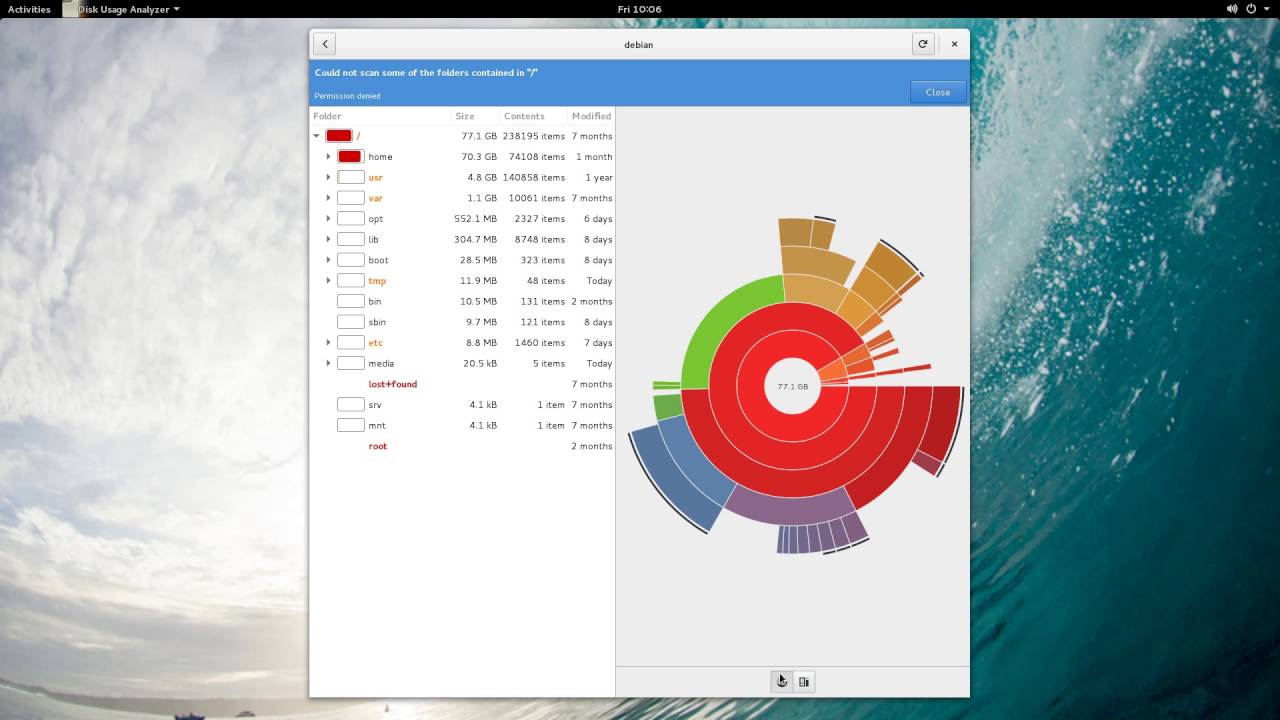 Use o Disk usage gerenciador de discos no Debian