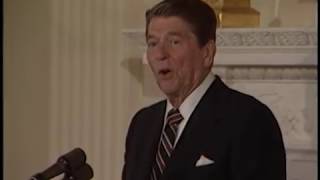 The Reagans make Remarks at the National Medal of Arts Luncheon on April 23, 1985
