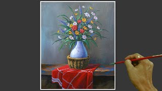 Acrylic Still Life Painting in Timelapse / Flowers in Vase / JMLisondra