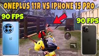 🥵ONEPLUS 11R VS IPHONE 15 PRO MAX 90FPS VS 90FPS 1 vs 1 M24 BATTLE 🔥