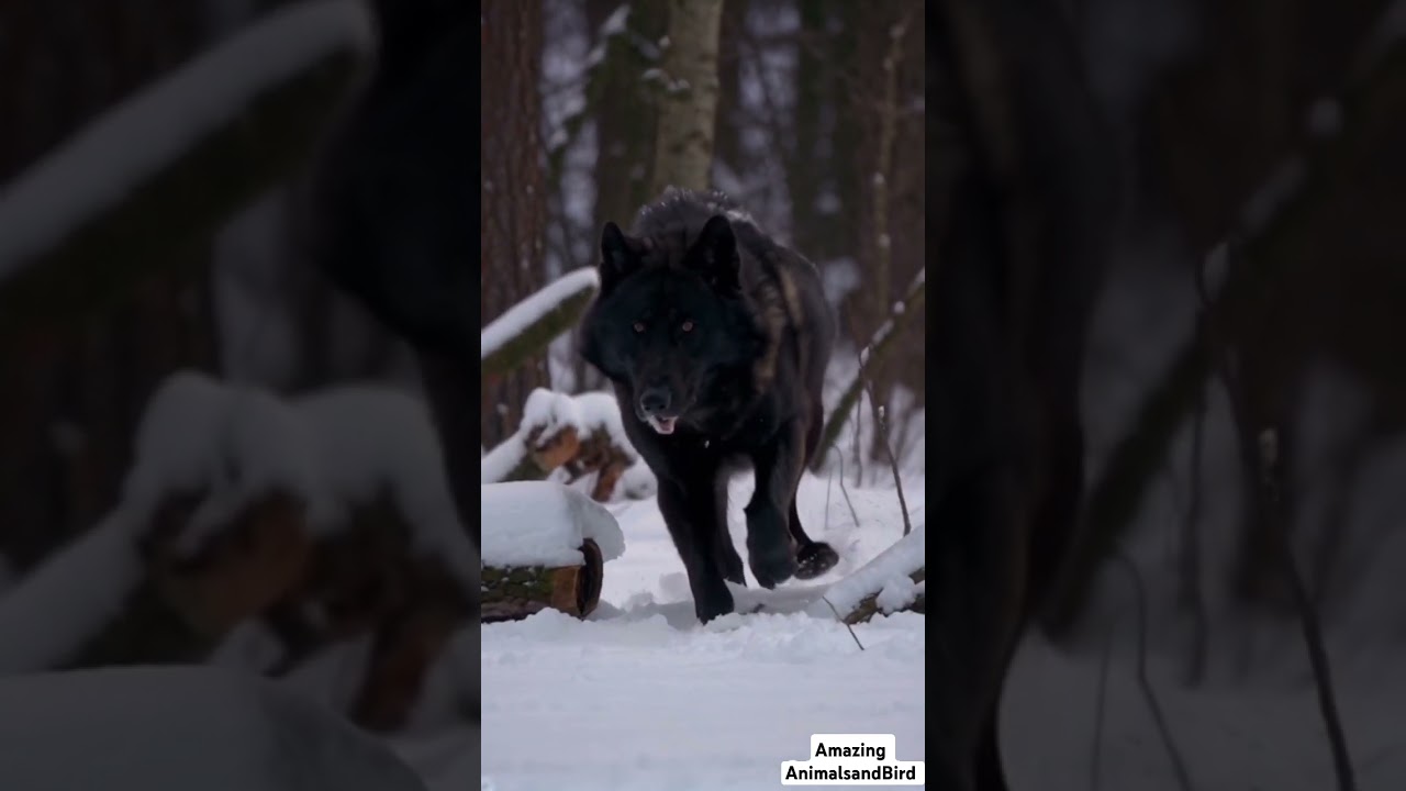 Snow Black Wolf Charging Towards Me in the Winter Wilderness | Intense Close Encounter