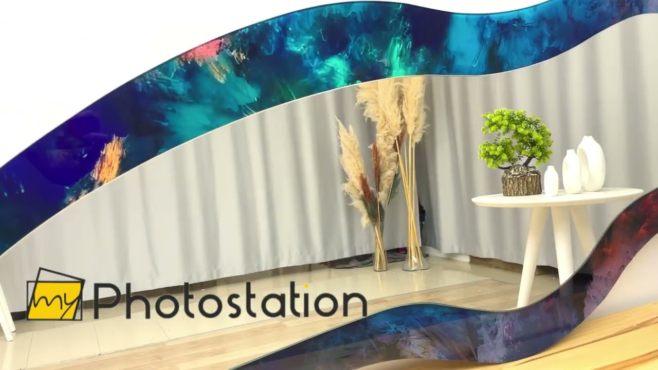 Blue Abstract Modern Glass Wall Mirror