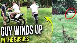 Guy Loses Control and the Bike Then Winds up in the Bushes