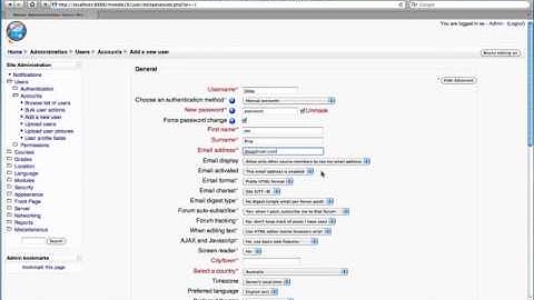 Moodle 1.9 - account creation