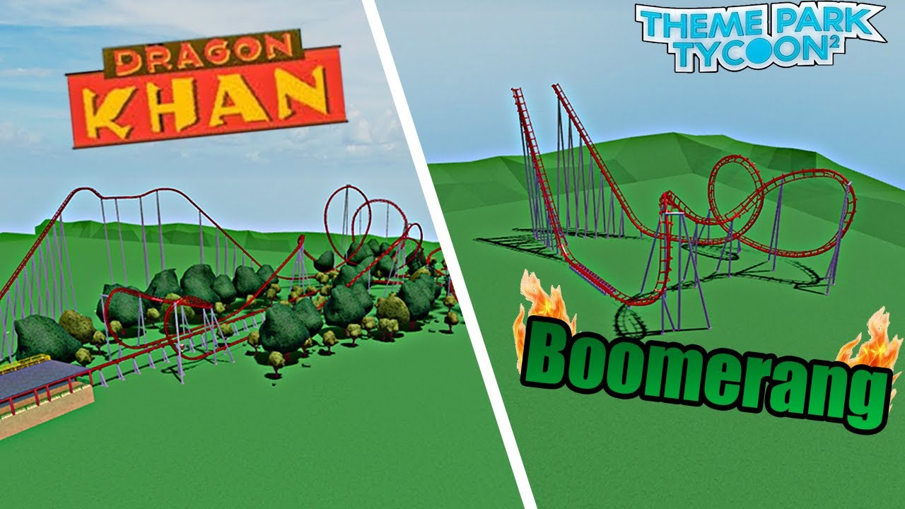 Я прокатился на американских горках Dragon Khan/Boomerange в игре Theme Park Tycoon 2.