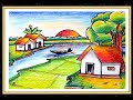 village scenery drawing || beautiful landscape || easy step by step tutorial video for beginners