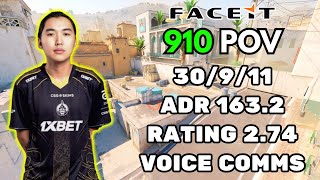 910 POV + VOICE COMMS (30/9/11) RATING 2.74 ADR 163.2 CS2 FACEIT EU - January 31st 2026